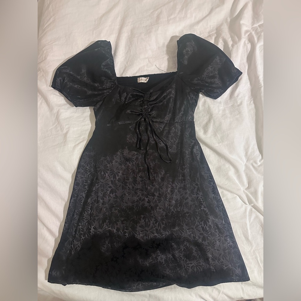 Altar’d State Black Puff Sleeve Floral Dress